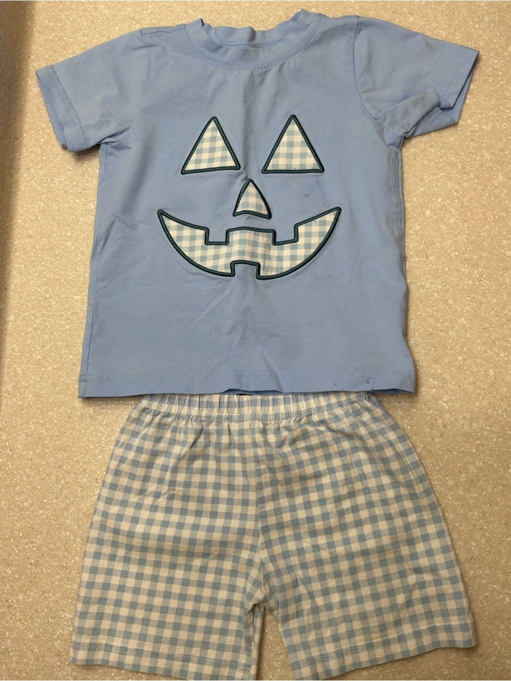 Light Blue Gingham Jack-O'-Lantern Kids Set